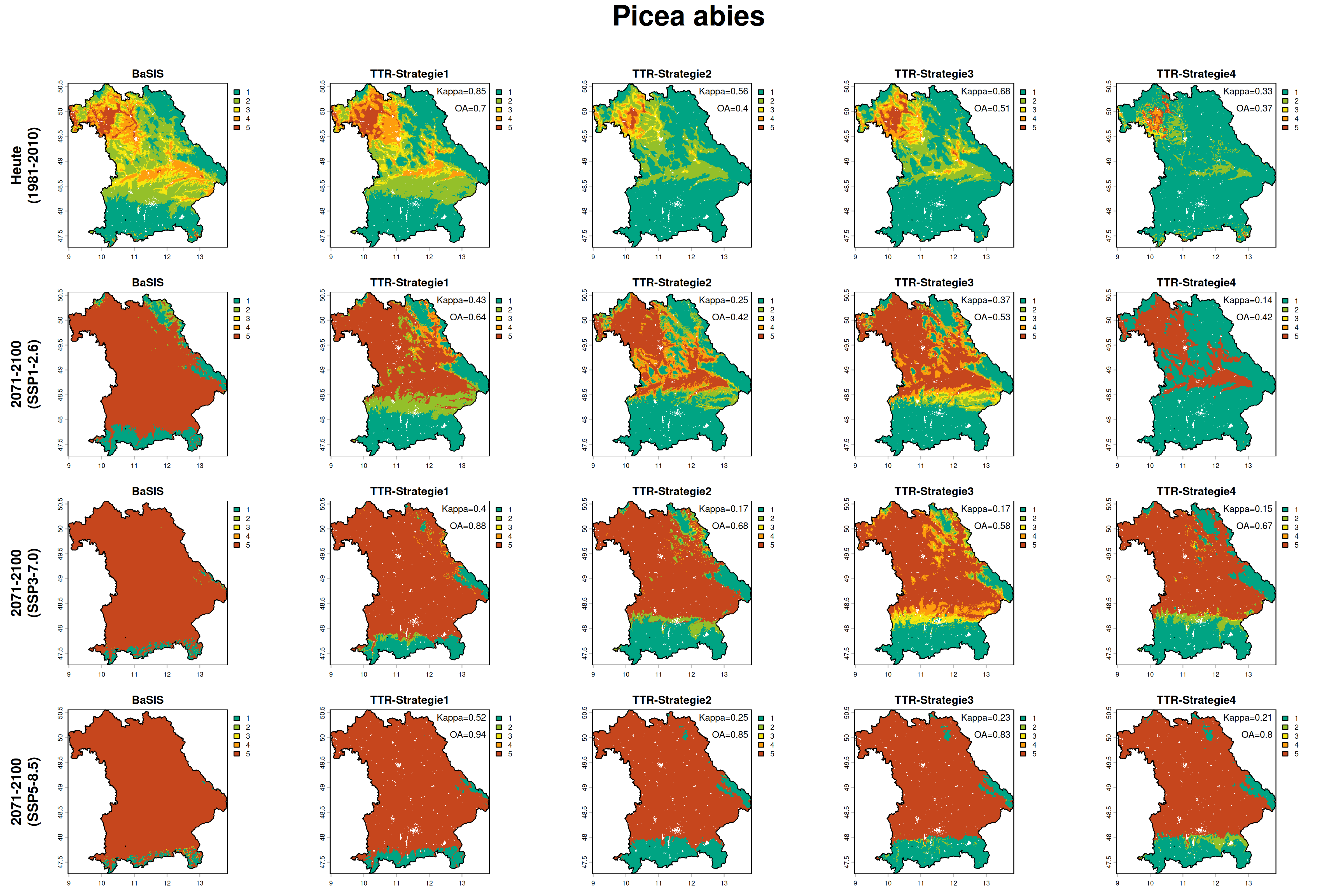 Vergleich von Modellierungsansätzen zur Bewertung des klimatischen Anbaurisikos für Fichten (Picea abies) in Bayern